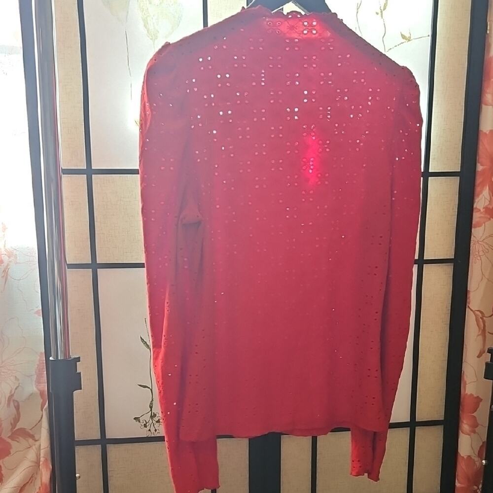 Emerald Green and Red Long Sleeve Blouses - Picture 3 of 4